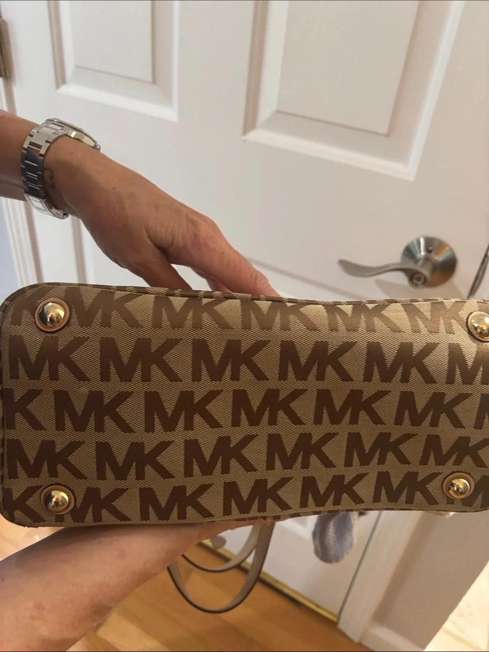 Michael Kors Brown and Beige MK Monogram Tote